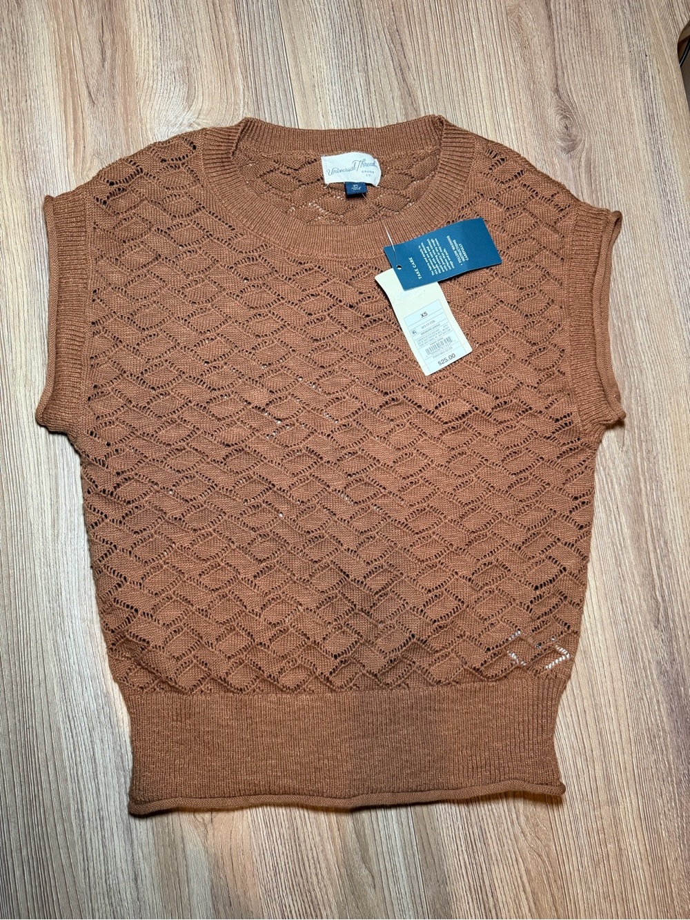 Universal Thread Brown Pointelle Knit Cap-Sleeve Sweater